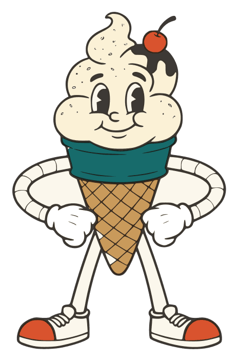 Mascota cono de helado de Colori con las manos en la cintura